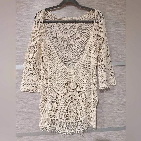 Knit Swimwear Cover up in one size in Cream - Picture 5 of 7